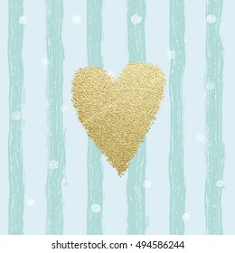 Gold glittering heart confetti seamless pattern with hand drawn stripes. For wrapping, wallpaper, textile, invitation, wedding card, valentine's day romantic card. Trendy color 
