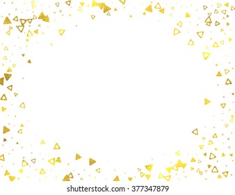 Gold glittering horizontal frame with foil triangles isolated on white background, vector design elements