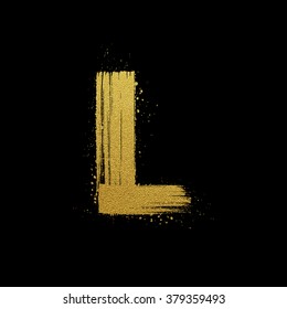 Gold glittering letter L in brush hand painted style