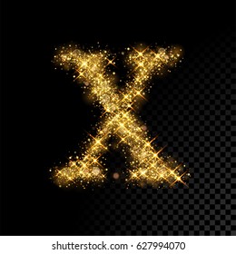Goldener glänzender Buchstabe X. Vektorglänzende goldene Schriftzeichen auf schwarzem Hintergrund.