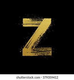 Gold glittering letter Z in brush hand painted style