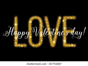 Gold glittering lettering Valentines day card. Vector illustration EPS10