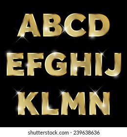 Gold glittering  metal alphabet.