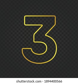 Gold glittering number three on transparent background. Shining golden number 3 of sparkles. Luxury Golden Glitter elegant celebration design for decoration wedding, anniversary, party, label