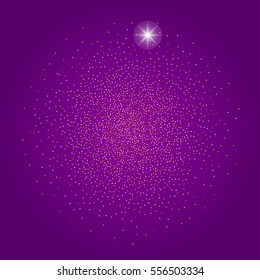 Gold glittering on the purple background vector. Star dust and golden glitter with purple paper. Holidays background for web and print. Mardi Gras purple background. Fat Tuesday background.