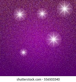 Gold glittering on the purple background vector. Star dust and golden glitter with purple paper. Holidays background for web and print. Mardi Gras purple background. Fat Tuesday background.