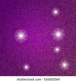 Gold glittering on the purple background vector. Star dust and golden glitter with purple paper. Holidays background for web and print. Mardi Gras purple background. Fat Tuesday background.