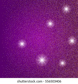 Gold glittering on the purple background vector. Star dust and golden glitter with purple paper. Holidays background for web and print. Mardi Gras purple background. Fat Tuesday background.