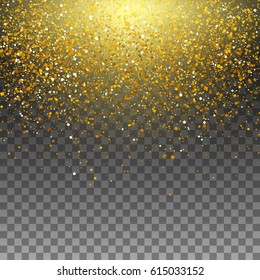 Gold glittering on transparent background. Vector illustration