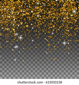 Gold glittering on transparent background. Vector illustration