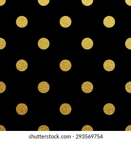 Gold Glittering Polka Dot Seamless Pattern On Black Background.