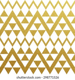 Gold glittering seamless pattern of triangles on white background.
