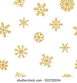 Gold glittering snowflakes seamless pattern