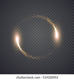 Gold glittering star dust lights circle. Illustration isolated on background. Graphic concept for your design