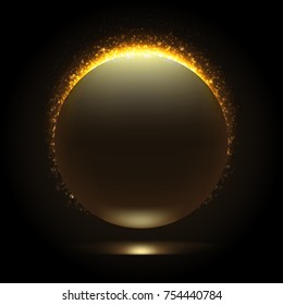 Gold glittering star dust lights circle. Sparks in explosion on black background. Graphic concept for your design.