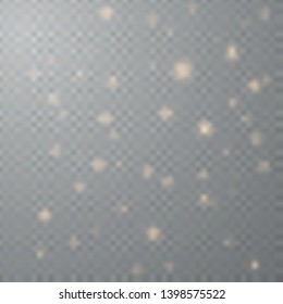 Gold glittering star dust sparkling particles on transparent background. Space comet tail. Vector illustration 