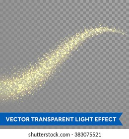 Gold glittering star dust trail sparkling particles on transparent background. Space comet tail. Vector glamour fashion illustration.