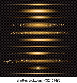 Gold Glittering Star Dust Trail Sparkling Particles On Transparent Background. Space Comet Tail. Vector Glamour Fashion Illustration.