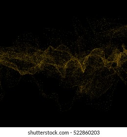 Gold glittering star dust trail sparkling particles on black background. Vector illustration.