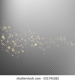 Gold glittering star dust trail sparkling particles on transparent background. Space comet tail. Glamour fashion illustration. EPS 10 vector file included