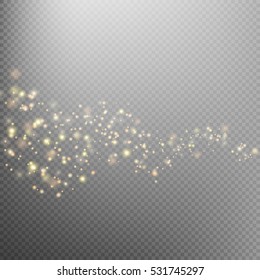 Gold glittering star dust trail sparkling particles on transparent background. Space comet tail. Glamour fashion illustration. EPS 10 vector file included