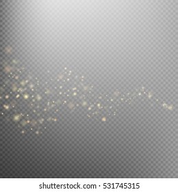 Gold glittering star dust trail sparkling particles on transparent background. Space comet tail. Glamour fashion illustration. EPS 10 vector file included