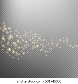 Gold glittering star dust trail sparkling particles on transparent background. Space comet tail. Glamour fashion illustration. EPS 10 vector file included