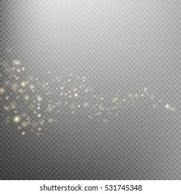 Gold glittering star dust trail sparkling particles on transparent background. Space comet tail. Glamour fashion illustration. EPS 10 vector file included