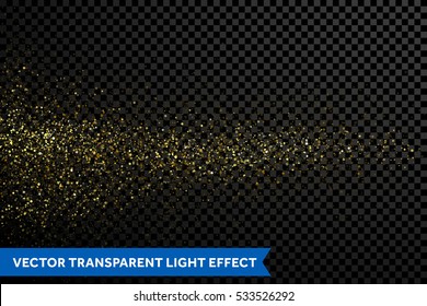 Gold glittering star dust trail of sparkling particles on transparent background. Vector glamour fashion shimmer wave of golden glitter. Magic twinkling space comet tail light trace or trail