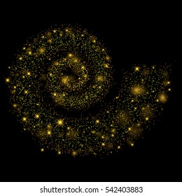 Gold glittering star dust trail sparkling particles. Space comet tail. Vector glamour fashion illustration.