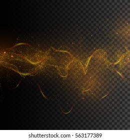 Gold Glittering Star Dust Trail Sparkling Particles On Transparent Background. Vector Illustration.