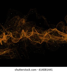 Gold glittering star dust trail sparkling particles on black background. Vector illustration