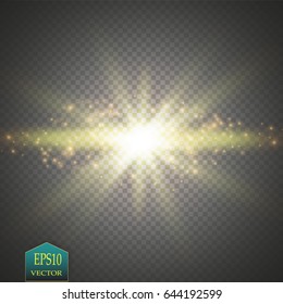 Gold glittering star dust trail sparkling particles on transparent background. Space comet tail. Vector glamour fashion illustration.