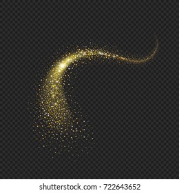 Gold glittering star dust trail. Sparkling magic vector space comet tail illustration