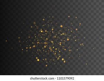Gold glittering star dust. Vector transparent glow light effect
