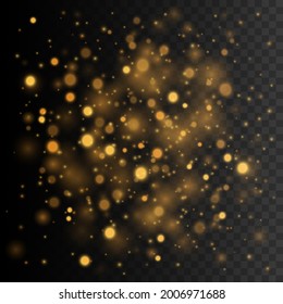 Gold glittering star dust. Vector transparent glow light effect