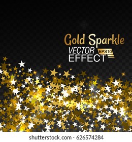 Gold glittering star sparkling particles on transparent background. Vector illustration