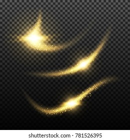 Gold glittering stardust lights. Illustration isolated on transparent background. Graphic concept for your design