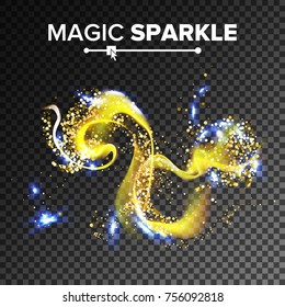 Gold Glittering Stars Dust Vector. Golden Magic Wave.  Isolated On Transparent Background Illustration