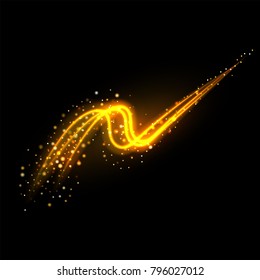 Gold glittering trail. Abstract golden lines on black background. Vector eps10 illustration.