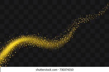 Gold glittering trail sparkling stardust abstract particles on background. Use for your product element.