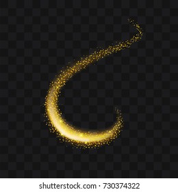 Gold glittering trail sparkling stardust abstract particles on background. Use for your product element.