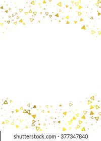 Gold glittering vertical frame with foil triangles isolated on white background, vector design elements
