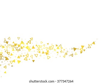 Gold glittering wave with foil triangles isolated on white background, vector design elements