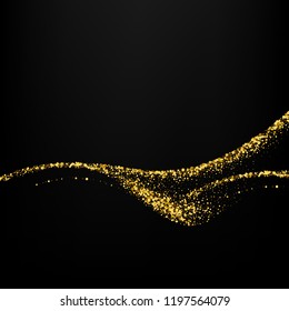 Gold glitters on a black background. Abstract vector wave. Festive design element.
