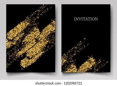 
Gold glitters on a black background. Invitation design pattern.