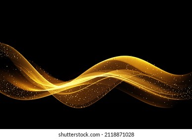El oro brilla sobre un fondo negro.Resumen de flujo de onda de color dorado.Elemento para el diseño.