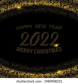 Gold glitters on a dark background, design for the holidays new year and christmas 2022, gold geometric halftone