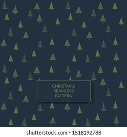 Gold glittery christmas tree pattern vector design on dark background. Simple minimalist geometry shapes. Eps10 illustration.