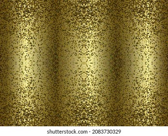 Gold glittery shiny 3d seamless pattern. Halftone circles glowing background. Textured half tone glitters dotted backdrop. Gold luxury background with dots, circles, sparkles. Surface endless texture.
